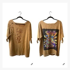 One of a Kind Upcycled Pink Floyd destroyed top 23X29